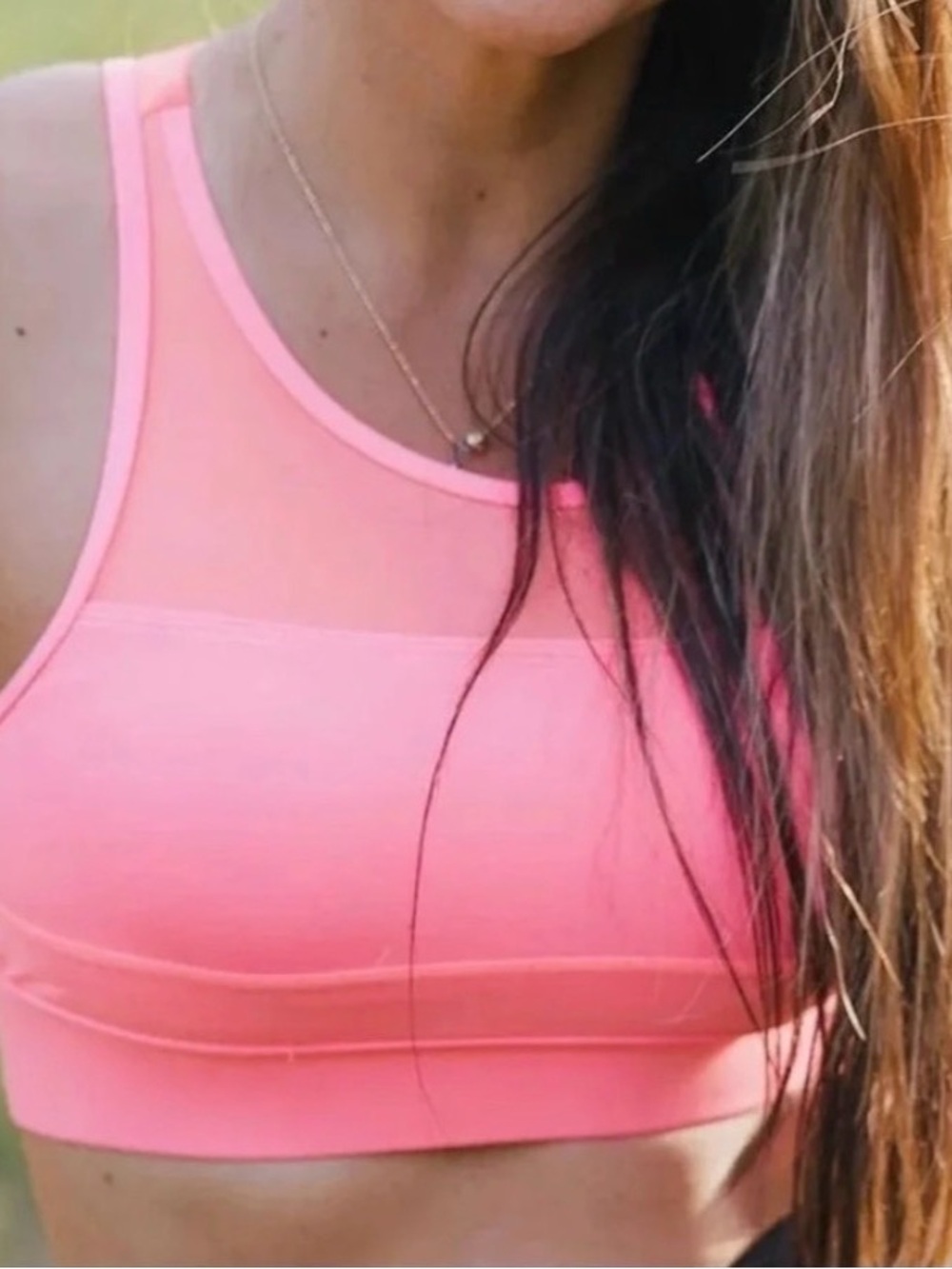 ZYIA Coral Pink High-Neck Crop Sports Bra